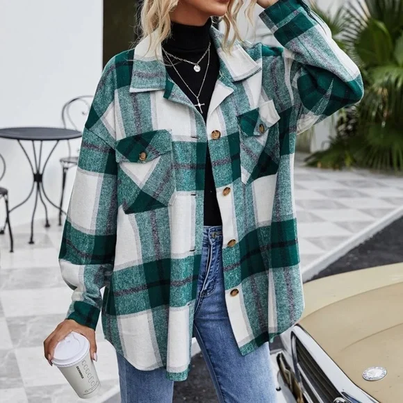 Cozy Plaid Button Down Oversized Jacket Shacket - Picture 3 of 7